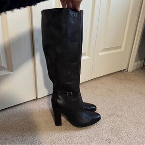 Nine West Black Tall Leather Knee-High Heel Boots